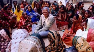 Yunus with his borrowers